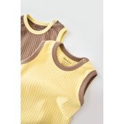 Set 2 body-uri fara maneci Ribana Bebe Unisex din bumbac organic si 5%elastan - Vanilie/Maro (Marime: 18-24 Luni) JEMBC-CSYR4103-18