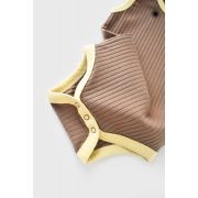 Set 2 body-uri fara maneci Ribana Bebe Unisex din bumbac organic si 5%elastan - Vanilie/Maro (Marime: 3-6 Luni) JEMBC-CSYR4103-3