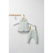 Set 3 piese: pantaloni, bluzita si vestuta eleganta pentru bebelusi Paris Love, Tongs baby (Culoare: Ecru, Marime: 6-9 luni) JEMtgs_4465-3