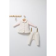 Set 3 piese: pantaloni, bluzita si vestuta eleganta pentru bebelusi Paris Love, Tongs baby (Culoare: Ecru, Marime: 6-9 luni) JEMtgs_4465-3