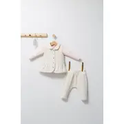 Set 3 piese: pantaloni, bluzita si vestuta eleganta pentru bebelusi Paris Love, Tongs baby (Culoare: Ecru, Marime: 6-9 luni) JEMtgs_4465-3