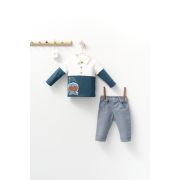 Set cu blugi si bluzita cu guleras pentru bebelusi Monster, Tongs baby (Culoare: Gri, Marime: 6-9 luni) JEMtgs_4406-3