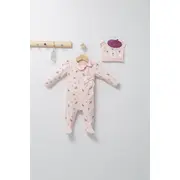 Set salopeta cu caciulita cu urechiuse pentru bebelusi Paris Love, Tongs baby (Culoare: Ecru, Marime: 6-9 luni) JEMtgs_4460-6