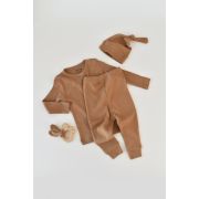 Set 3 piese: bluzita cu maneca lunga, panataloni lungi si caciulita din bumbac organic si modal - Maro, Baby Cosy (Marime: 18-24 Luni) JEMBC-CSYM21506-18