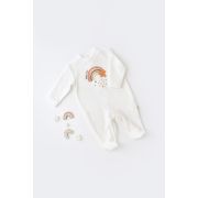 Salopeta Curcubeu cu maneca lunga si botosei din 80%bumbac organic si 20% poliester - Ecru, Baby Cosy (Marime: 6-9 luni) JEMBC-CSYK6000-6