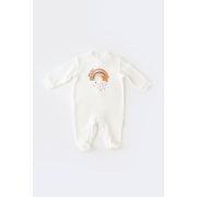 Salopeta Curcubeu cu maneca lunga si botosei din 80%bumbac organic si 20% poliester - Ecru, Baby Cosy (Marime: 6-9 luni) JEMBC-CSYK6000-6