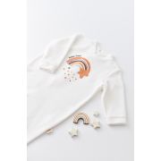 Salopeta Curcubeu cu maneca lunga si botosei din 80%bumbac organic si 20% poliester - Ecru, Baby Cosy (Marime: 6-9 luni) JEMBC-CSYK6000-6