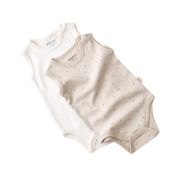 Set 2 body-uri fara maneci bebe unisex -100% bumbac organic - Crem cu buline, Baby Cosy (Marime: 0-3 Luni) JEMBC-CSY5704-0