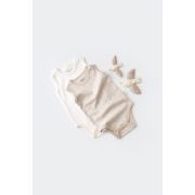 Set 2 body-uri fara maneci bebe unisex -100% bumbac organic - Crem cu buline, Baby Cosy (Marime: 3-6 Luni) JEMBC-CSY5704-3