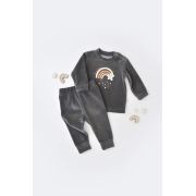 Set Curcubeu cu bluzita cu maneca lunga si panataloni lungi din 80%bumbac organic si 20% poliester - Antracit, Baby Cosy (Marime: 6-9 luni) JEMBC-CSYK6007-6