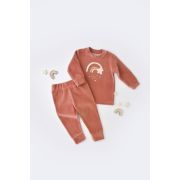 Set Curcubeu cu bluzita cu maneca lunga si panataloni lungi din 80%bumbac organic si 20% poliester - Caramiziu, Baby Cosy (Marime: 12-18 Luni) JEMBC-CSYK6009-12