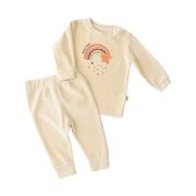 Set Curcubeu cu bluzita cu maneca lunga si panataloni lungi din 80%bumbac organic si 20% poliester - Crem, Baby Cosy (Marime: 3-6 Luni) JEMBC-CSYK6006-3