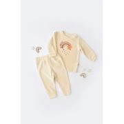 Set Curcubeu cu bluzita cu maneca lunga si panataloni lungi din 80%bumbac organic si 20% poliester - Crem, Baby Cosy (Marime: 9-12 luni) JEMBC-CSYK6006-9