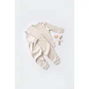 Set bluzita cu maneca lunga si panataloni lungi - bumbac organic 100% - Crem cu buline, Baby Cosy (Marime: 18-24 Luni) JEMBC-CSY2011-18