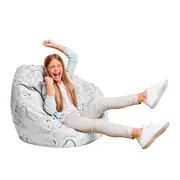 Fotoliu Units Puf Bean Bag tip para L, impermeabil, indoor/outdoor, sac interior, cu maner, 80 x 80 x 60 cm, alb cu linii albastre si crem BEANUNB-PR-L-EXT-026