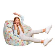 Fotoliu Units Puf Bean Bag tip para L, impermeabil, indoor/outdoor, sac interior, cu maner, 80 x 80 x 60 cm, alb cu pere multicolore BEANUNB-PR-L-EXT-044