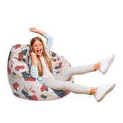 Fotoliu Units Puf Bean Bag tip para L, impermeabil, indoor/outdoor, sac interior, cu maner, 80 x 80 x 60 cm, bej cu model rosu si gri BEANUNB-PR-L-EXT-023