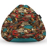 Fotoliu Units Puf Bean Bag tip para L, impermeabil, indoor/outdoor, sac interior, cu maner, 80 x 80 x 60 cm, graffiti retro maro BEANUNB-PR-L-EXT-095