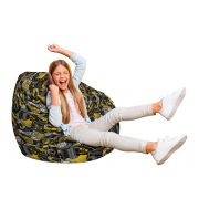 Fotoliu Units Puf Bean Bag tip para L, impermeabil, indoor/outdoor, sac interior, cu maner, 80 x 80 x 60 cm, graffiti retro negru si galben BEANUNB-PR-L-EXT-101