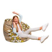 Fotoliu Units Puf Bean Bag tip para L, impermeabil, indoor/outdoor, sac interior, cu maner, 80 x 80 x 60 cm, lemn maro cu flori albe si galbene BEANUNB-PR-L-EXT-005
