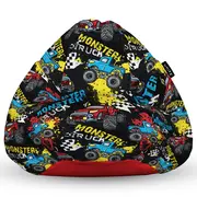 Fotoliu Units Puf Bean Bag tip para L, impermeabil, indoor/outdoor, sac interior, cu maner, 80 x 80 x 60 cm, monster truck BEANUNB-PR-L-EXT-085