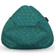 Fotoliu Units Puf Bean Bag tip para L, impermeabil, indoor/outdoor, sac interior, cu maner, 80 x 80 x 60 cm, turcoaz inchis si linii aurii BEANUNB-PR-L-EXT-001