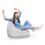 Fotoliu Units Puf Bean Bag tip para XL, impermeabil, indoor/outdoor, sac interior, cu maner, 90 x 85 x 65 cm, alb cu linii albastre si crem BEANUNB-PR-XL-EXT-026