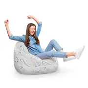 Fotoliu Units Puf Bean Bag tip para XL, impermeabil, indoor/outdoor, sac interior, cu maner, 90 x 85 x 65 cm, alb cu linii albastre si crem BEANUNB-PR-XL-EXT-026