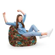 Fotoliu Units Puf Bean Bag tip para XL, impermeabil, indoor/outdoor, sac interior, cu maner, 90 x 85 x 65 cm, graffiti retro maro BEANUNB-PR-XL-EXT-095