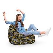 Fotoliu Units Puf Bean Bag tip para XL, impermeabil, indoor/outdoor, sac interior, cu maner, 90 x 85 x 65 cm, graffiti retro negru si galben BEANUNB-PR-XL-EXT-101
