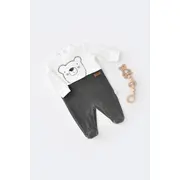 Salopeta Ursulet cu maneca lunga si botosei din 80%bumbac organic si 20% poliester - Antracit, Baby Cosy (Marime: 6-9 luni) JEMBC-CSYK6011-6