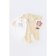 Set Broscuta cu salopeta si body din 80%bumbac organic si 20% poliester - Crem, Baby Cosy (Marime: 0-3 Luni) JEMBC-CSYK6019-0