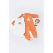 Set Broscuta cu salopeta si body din 80%bumbac organic si 20% poliester - Portocaliu, Baby Cosy (Marime: 3-6 Luni) JEMBC-CSYK6021-3