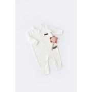 Salopeta cu maneca lunga si fermoar din 80%bumbac organic si 20% poliester - Ecru, Baby Cosy (Marime: 9-12 luni) JEMBC-CSYK6027-9