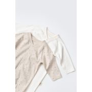Set 2 salopetele cu maneca lunga si panataloni lungi cu botosei - 100%bumbac organic - Crem cu buline, Baby Cosy (Marime: 3-6 Luni) JEMBC-CSY5818-3