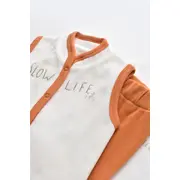 Set 3 piese Broscuta cu body, pantalonasi si vestuta din 80%bumbac organic si 20% poliester - Portocaliu, Baby Cosy (Marime: 12-18 Luni) JEMBC-CSYK6025-12