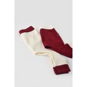 Set 2 pantaloni Ribana Bebe Unisex din bumbac organic si 5%elastan - Ecru/Bordo, Baby Cosy (Marime: 6-9 luni) JEMBC-CSYR4001-6