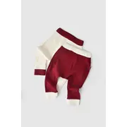 Set 2 pantaloni Ribana Bebe Unisex din bumbac organic si 5%elastan - Ecru/Bordo, Baby Cosy (Marime: 9-12 luni) JEMBC-CSYR4001-9
