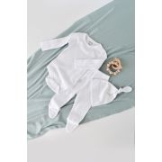 Set 3 piese: body cu maneca lunga, panataloni lungi cu botosei si caciulita din bumbac organic si modal - Alb, Baby Cosy (Marime: 3-6 Luni) JEMBC-CSYM23511-3