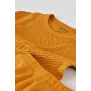 Set 3 piese: body cu maneca lunga, panataloni lungi cu botosei si caciulita din bumbac organic si modal - Mustar, Baby Cosy (Marime: 0-3 Luni) JEMBC-CSYM23500-0
