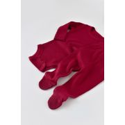 Set 3 piese: body cu maneca lunga, panataloni lungi cu botosei si caciulita din bumbac organic si modal - Rosu, Baby Cosy (Marime: 6-9 luni) JEMBC-CSYM23502-6