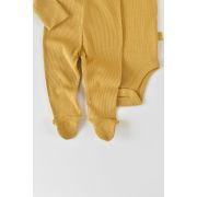 Set 3 piese: body cu maneca lunga, panataloni lungi cu botosei si caciulita din bumbac organic si modal - Sofran, Baby Cosy (Marime: 6-9 luni) JEMBC-CSYM23505-6