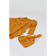 Set 3 piese: body cu maneca lunga, panataloni lungi si caciulita din bumbac organic si modal - Mustar, Baby Cosy (Marime: 18-24 Luni) JEMBC-CSYM22500-18