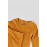 Set 3 piese: body cu maneca lunga, panataloni lungi si caciulita din bumbac organic si modal - Mustar, Baby Cosy (Marime: 3-6 Luni) JEMBC-CSYM22500-3