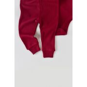 Set 3 piese: body cu maneca lunga, panataloni lungi si caciulita din bumbac organic si modal - Rosu, Baby Cosy (Marime: 12-18 Luni) JEMBC-CSYM22502-12