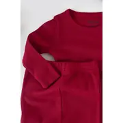 Set 3 piese: body cu maneca lunga, panataloni lungi si caciulita din bumbac organic si modal - Rosu, Baby Cosy (Marime: 9-12 luni) JEMBC-CSYM22502-9