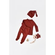 Set 4 piese: bluza, pantaloni, caciulita si manusi din bumbac organic si modal - Caramiziu, Baby Cosy (Marime: 6-9 luni) JEMBC-CSYM24504-6