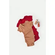 Set 2 body-uri bebe unisex din bumbac organic si modal - Maro/Rosu, Baby Cosy (Marime: 9-12 luni) JEMBC-CSYM11211-9