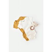 Set 2 body-uri bebe unisex din bumbac organic si modal - Mustar/Ecru, Baby Cosy (Marime: 18-24 Luni) JEMBC-CSYM11209-18