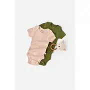 Set 2 body-uri bebe unisex din bumbac organic si modal - Verde/Blush, Baby Cosy (Marime: 0-3 Luni) JEMBC-CSYM11212-0
